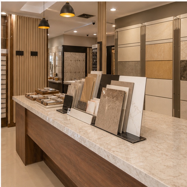 Representative showroom service counter for product enquiries